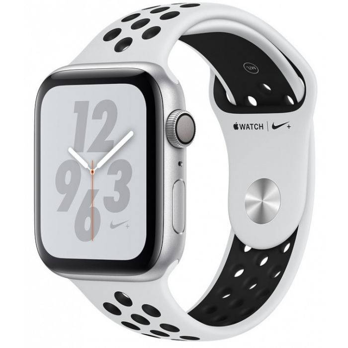 Apple Watch Nike+ Series 4 40 мм, корпус из серебристого алюминия, спортивный ремешок Nike цвета чистая платина/черный